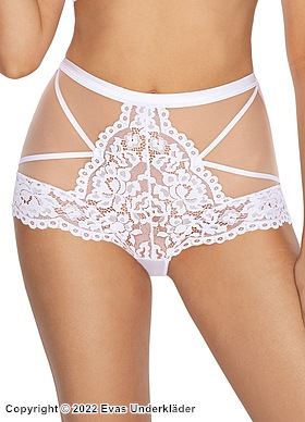 High waist panties, sheer mesh, beautiful lace, straps